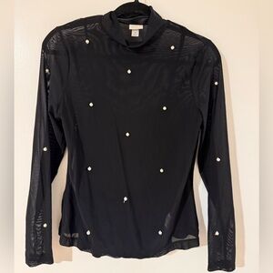 a new day Black Sheer Blouse with Pearl Details